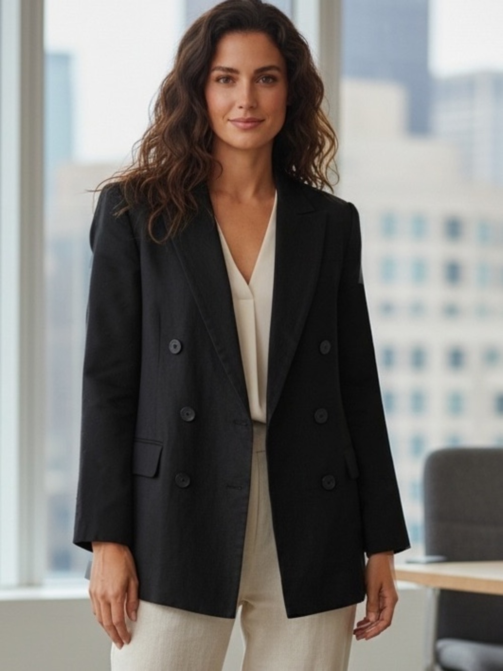 80s LIZ CLAIBORNE BLACK DOUBLE BREASTED BOXY PREPPY BLAZER QUIET LUXURY SZ 12P